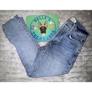 We The Free People Women's Light Wash High Rise Blue Raw Hem‎ Crop Jeans Size 25